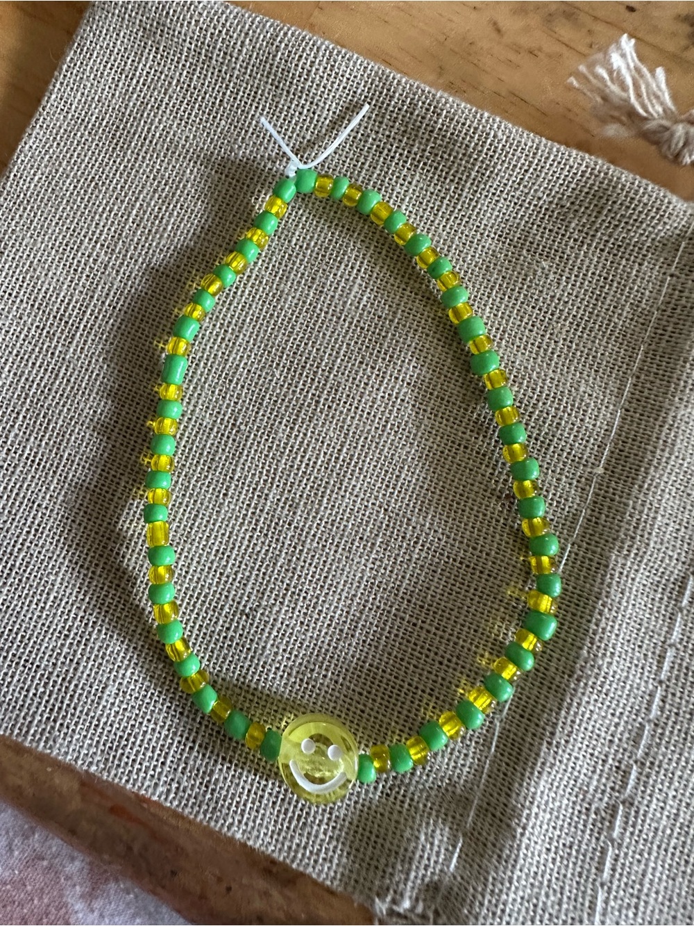 Green & Yellow Beaded Smiley Necklace - Women Jewelry
